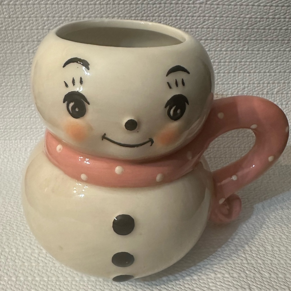 Whimsical Snowman Ceramic Mug with Pink Handle - Picture 5 of 9